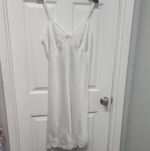 Vintage Christian Dior White Lace-Trim Silk Slip Dress Nightgown